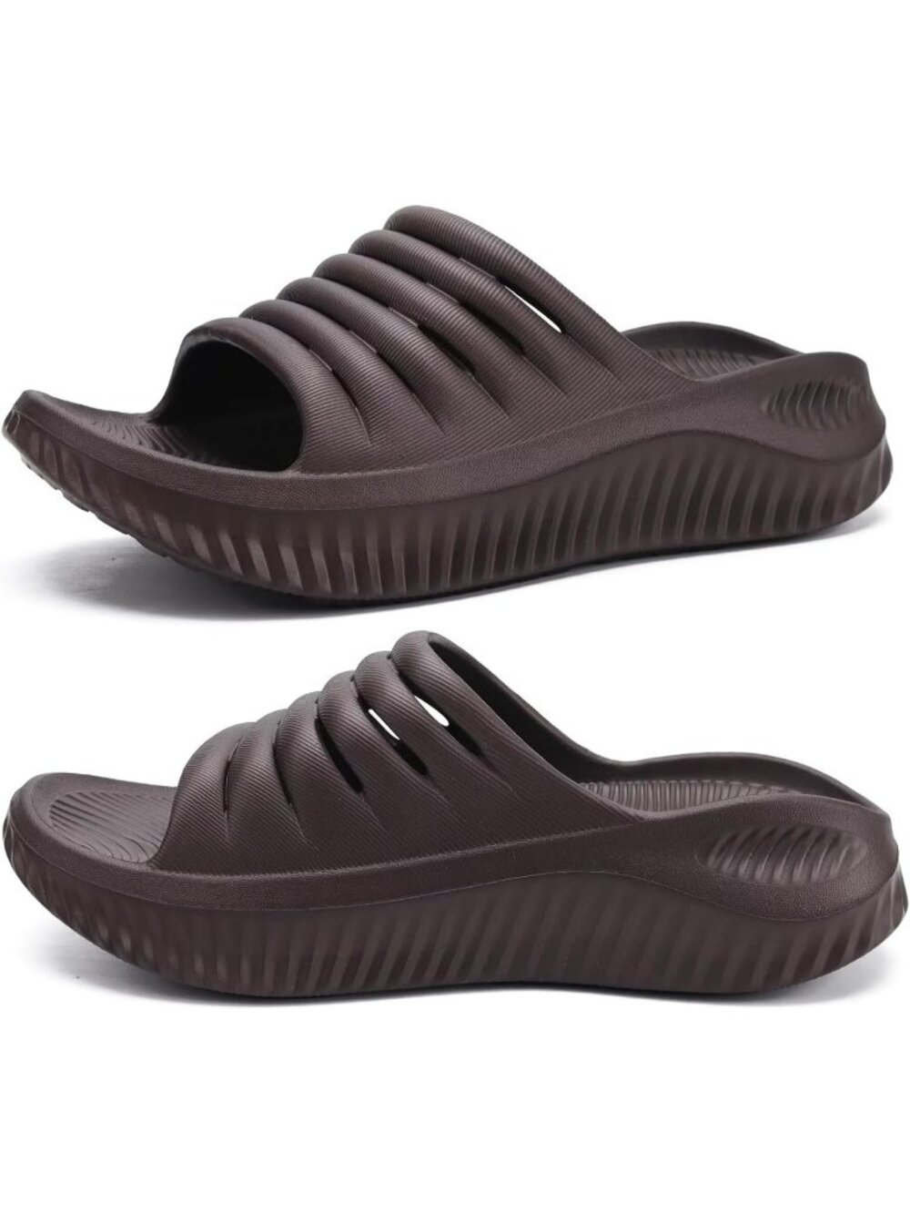 Women's Brown Comfortable Open Toe Sport Slides Thick Cushion Recovery Sandals